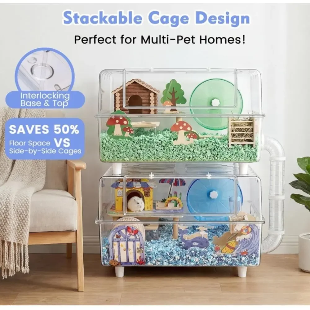 10-in-1 Acrylic Hamster Cage 2-Tier Habitat Kit Large 23” w/ Accessories